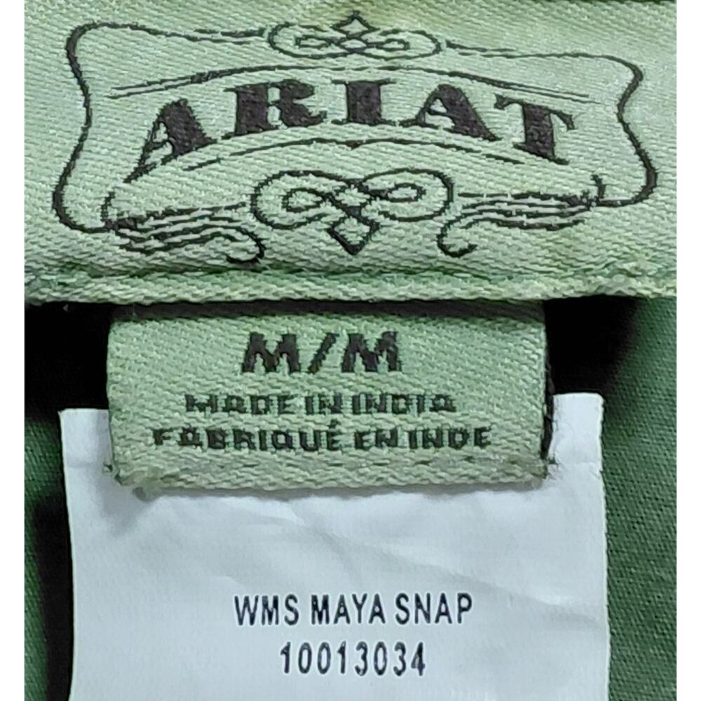 ARIAT WMS Maya Snap Cotton Shirt Green Solid Long Sleeve Women Size M - Picture 5 of 11